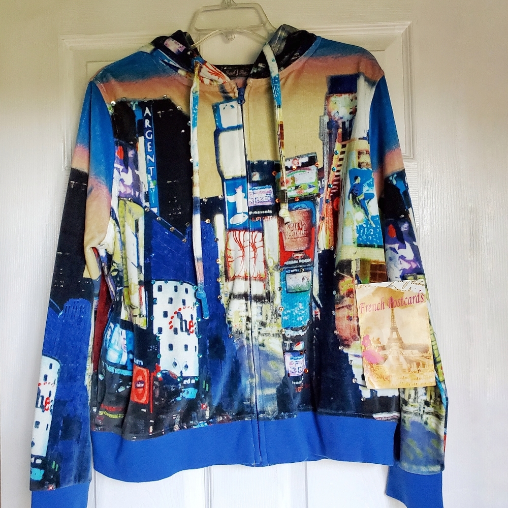 French Postcards Women's Velour Jacket Blue Large